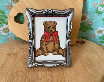 Vintage Metal Picture Frame, Bow Detail, Silver Toned Metal Frame, Small Photo Frame