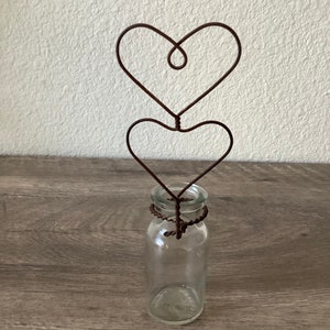 Rustic Flower Jar, Wire Heart Accent, Farmhouse Cottagecore