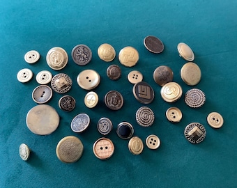 Vintage Brass & Metal Buttons, 35 Shank, Military, Waterbury Buttons