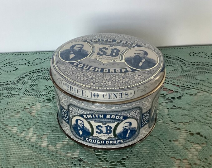 Vintage Smith Bros Cough Drops Enamel Tin, Collectible Tin