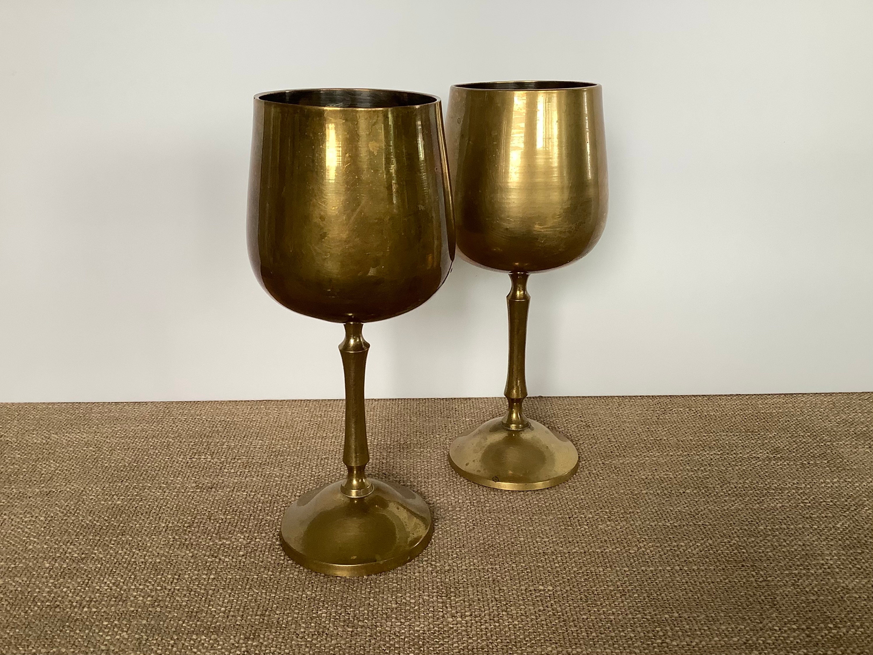 Vintage Brass Goblets, Wine Glasses, Brass Barware, Wedding Toast,  Consecration, Made in India 