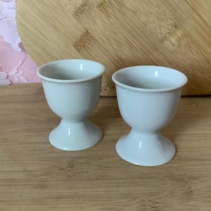 White Ceramic Egg Cups, Simple Classic Dining, Pair of Egg Cups