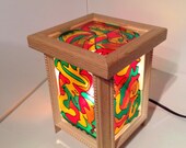 Abstract Wood Stained Glass Lamp