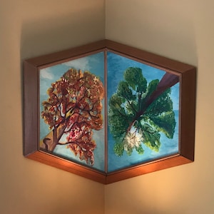 Landscape  “Corner Diptych : Two season trees” Acrylic painting on canvas  by artist George Krane.Size with handmade frame.