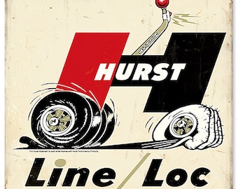Hurst Line Loc Floor Shift Vintage metalen bord - BBT-019 - Shifter Gasser Camaro Mopar GTO SS Amx Mustang Rat Hot Rod