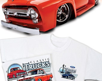 Wit T-shirt Ford Classic Trucks: HS #040 F-100 pick-up 1953 1954 1955 1956 1965 1966