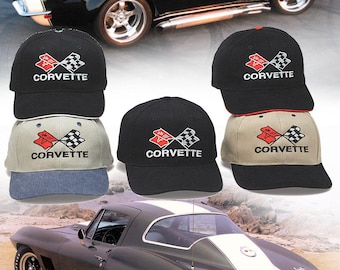 Corvette Cross Flags Hat: HH #019 Chevy Chevrolet Stingray Bowtie C1 C2 C3