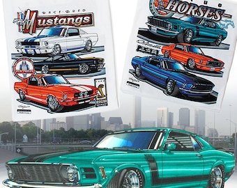 Ford Mustang Race Bred True Horses-T-shirt: HS #004 GT GTA GT350 GT500 Boss 302 429 Shelby Cobra Snake Mach 1