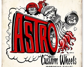 Vintage metalen bord Astro Custom Wheels - BBT-018 - Mags Dragster Gasser Rat Hot Rod Drag