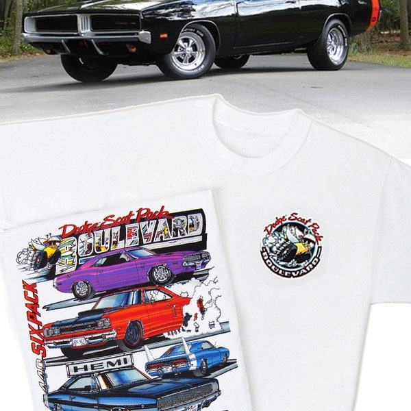 Dodge Scat Pack Boulevard White T-Shirt - HS #025 Mopar Challenger R/T Charger Super Bee Daytona