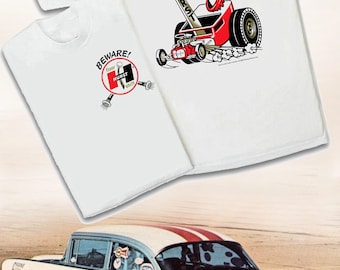 Hurst Hairy Arm Floor Shift White T-Shirt - HS #051 Shifter Gasser Camaro Mopar GTO SS Amx Mustang Rat Hot Rod