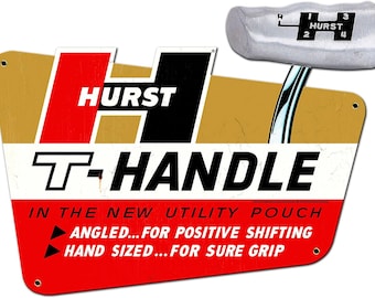 Hurst T-Handle Vintage Metal Sign BBT-056 - 20" x 15" - Gasser Shifter decal racing Camaro GTO Mopar Mustang