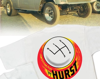 Hurst Competition Plus Floor Shift White T-Shirt - HS #046 Shifter Gasser Camaro Mopar GTO SS Amx Mustang Rat Hot Rod