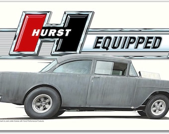 Hurst Equipped Two Lane Blacktop 1955 Chevrolet Vintage Metal Sign BBT-041 - 22" x 12.75" - Gasser Shifter decal racing