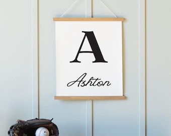 Personalized Nursery Canvas Sign with Custom Initial & Name | Neutral Baby Room Wall Decor | Gift for Baby Shower | 38