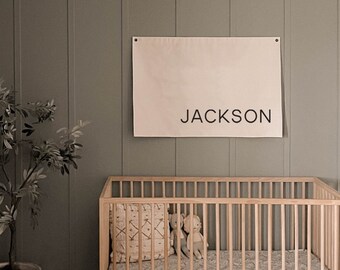 Custom Baby Name Canvas Flag | Kids Room Wall Art | Fabric Wall Hanging | Baby Gift | Nursery Wall Art | Jackson