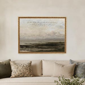 Christian Wall Art | Jeremiah 29:11 Scripture Print | Ornate Framed Canvas Art | Abstract Coastal Landscape | Large Vintage Artwork | N4