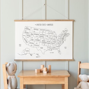 United States Map | Wall Decor | Travel Decor | Homeschool Decor | Classroom Decor | Map Of USA | Canvas Wall Art