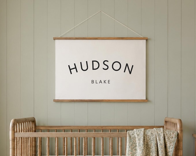 Custom Baby Name | Wall Hanging | Canvas Art | Personalized Baby Gift | Nursery Decor | Hudson Blake