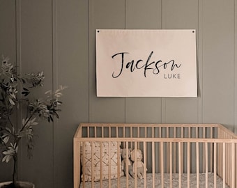 Personalized Baby Name Flag | Canvas Banner | Nursery Name Sign | Custom Name Banner | New Baby Gift | Jackson Luke