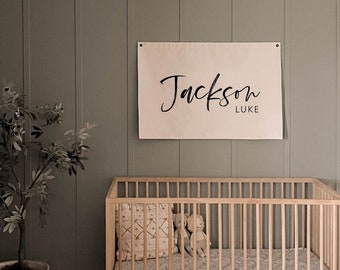 Personalized Baby Name Flag | Canvas Banner | Nursery Name Sign | Custom Name Banner | New Baby Gift | Jackson Luke