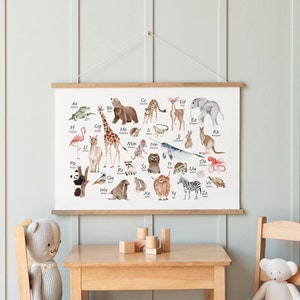 Animal Alphabet Chart | Wall Decor | Homeschool Decor | Classroom Decor | Playroom Decor | Canvas Wall Art | Art For Kids