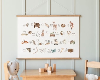 Woodland Alphabet Chart | Hanging Canvas | Homeschool Wall Decor | Classroom Decor | Playroom Decor | Educational Decor | Art For Kids