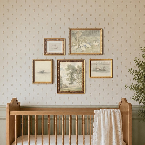 Animal Nursery Wall Art | Vintage Gallery Wall Set | Framed Animal Sketches | Neutral Nursery Decor | Gallery Wall Collection | G38