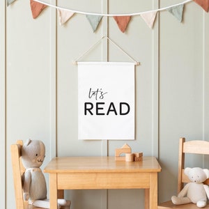 Let&#39;s Read | Dowel Rod Canvas | Classroom Wall Decor | Playroom Wall Decor | Kids Room Decor | Home School Decor | Fabric Wall Hanging