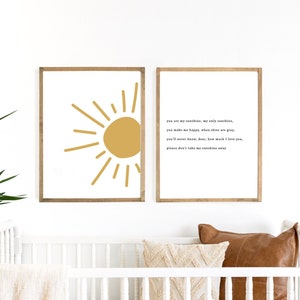 You are my sunshine signs | boho nursery wall decor | wood framed sign | boho sun print | wall decor for above crib | nursery wall art