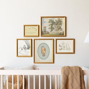 Winnie the Pooh Wall Art | Neutral Nursery Gallery Set | Vintage Framed Storybook Prints | G26