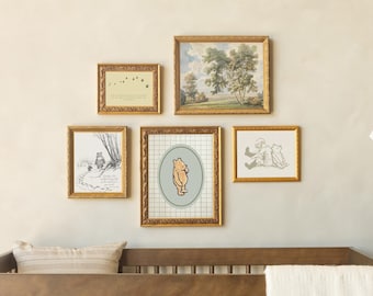 Winnie the Pooh Wall Decor | Vintage Nursery Gallery Wall Art Set | Framed Storybook Prints | G26