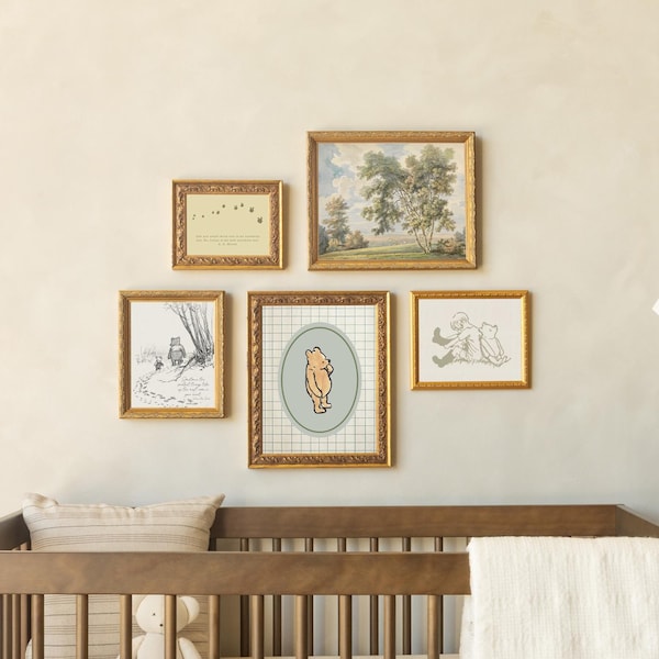 Winnie the Pooh Wall Decor | Vintage Nursery Gallery Wall Art Set | Framed Storybook Prints | G26