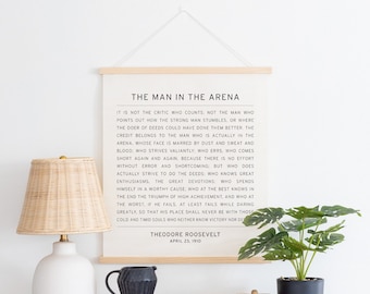The man in the arena | Theodore Roosevelt quote | fabric wall hanging | office wall decor | office wall art