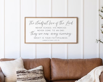 Bible verse wall art | scripture wall decor | the steadfast love | great is your faithfulness sign | living room decor | Christian wall art