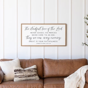 Bible verse wall art | scripture wall decor | the steadfast love | great is your faithfulness sign | living room decor | Christian wall art