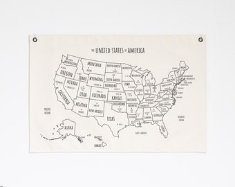 USA Map Canvas Flag | Kids Room Wall Decor | Canvas Flag | Kids Room Artwork | Classroom Decor | Educational Poster | United States Map