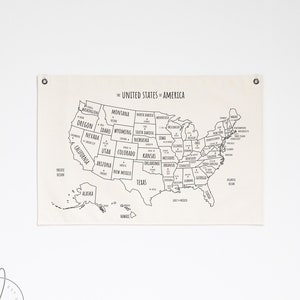 USA Map Canvas Flag | Kids Room Wall Decor | Canvas Flag | Kids Room Artwork | Classroom Decor | Educational Poster | United States Map