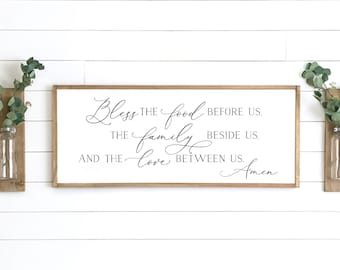 dining room sign | bless the food before us sign | dining room wall decor | sign for kitchen | farmhouse wall decor | kitchen wood sign | D1