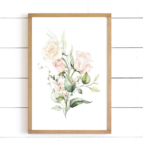 Floral Wall Art Framed Watercolor Floral Print Set Flower Etsy