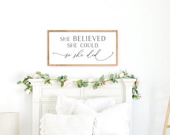 Girl's bedroom sign | she believed she could so she did sign | girls bedroom decor | wall decor girl | girl room sign