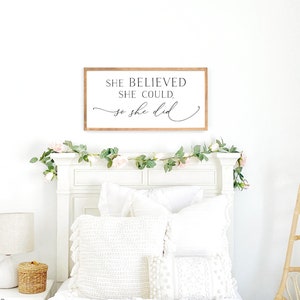 Girl's bedroom sign | she believed she could so she did sign | girls bedroom decor | wall decor girl | girl room sign