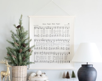 Silent Night Sheet Music | Fabric Wall Hanging | Christmas Decor | Holiday Decor | Christmas Song Lyrics | Farmhouse Christmas