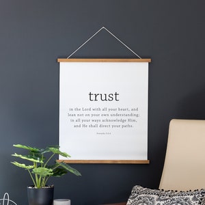 Trust In The Lord With All Your Heart | Proverbs 3:5-6 | Hanging Canvas Sign | Bible Verse Wall Art | Christian Art | D2