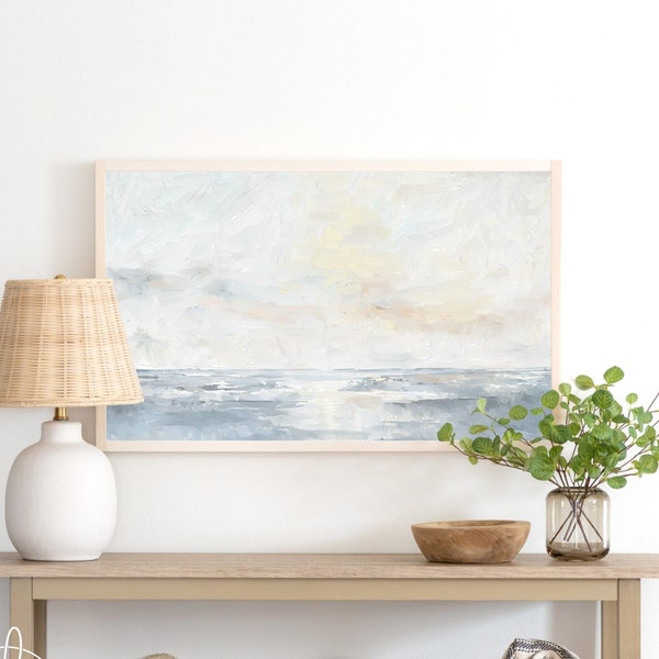 Ocean Sunrise Painting | Coastal Wall Art for Living Room | Neutral Seascape Landscape | W11