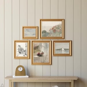 Vintage Coastal & Botanical Gallery Wall Art Set | Antique Style Prints in Framed or Unframed | Modern Vintage Decor | G20