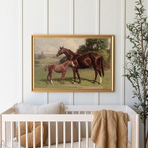 Vintage Nursery Wall Decor | Wood Framed Canvas | Vintage Horse Painting | Nursery Wall Art | Equestrian Nursery Decor | N82