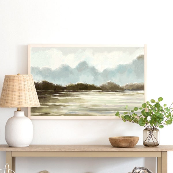 Framed Lake Landscape Art | Framed Wall Art | Living Room Wall Decor | Minimalist Landscape | Abstract Landscape Art | Serenity | W13