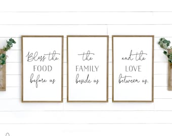 dining room wall decor | Bless the food before us set | wood signs | dining room signs | kitchen wall decor | home wall decor