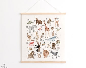 Animal Alphabet Wall Art | Canvas Wall Hanging | Classroom Decor